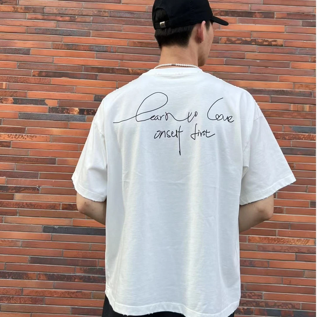 ZOZOFOREST【3044】水洗破坏300g标语boxy手绘艺术字体T恤ins