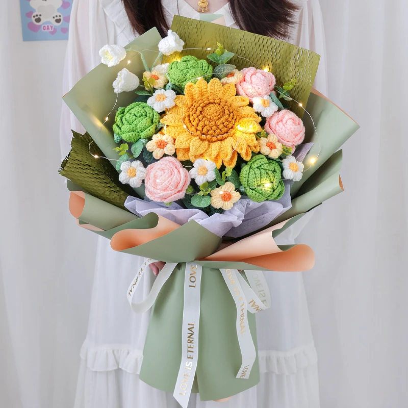 创意成品手工玫瑰花针织双层向日葵节日花生日礼物送女朋友闺蜜