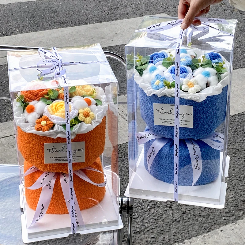 创意花束针织玫瑰成品手工编织仿真毛线花女友闺蜜毕业季生日礼物