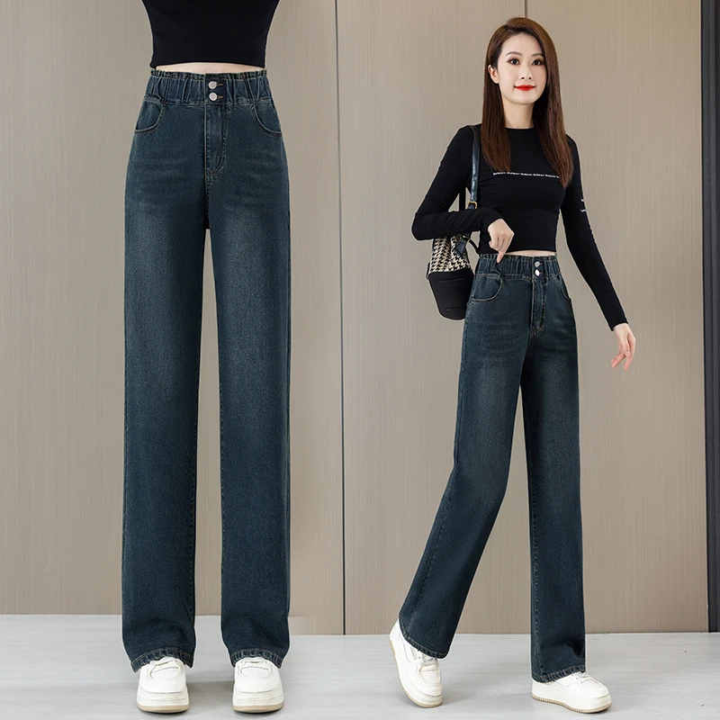 矮小个子九分裤窄版直筒牛仔裤女款爆款2025新款女士松紧腰牛仔裤