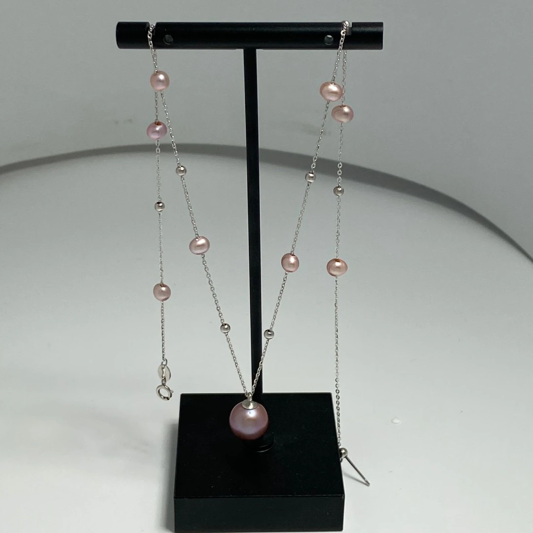 紫色满天星项链珍珠10mm彩色通体S925银经典百搭混彩送人炫彩