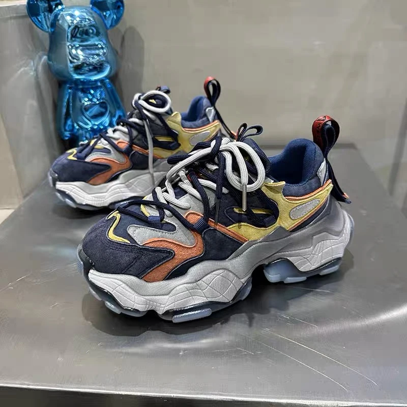 春季新款松糕底运动鞋男蓝色网红增高休闲板鞋男士韩版潮流老爹鞋