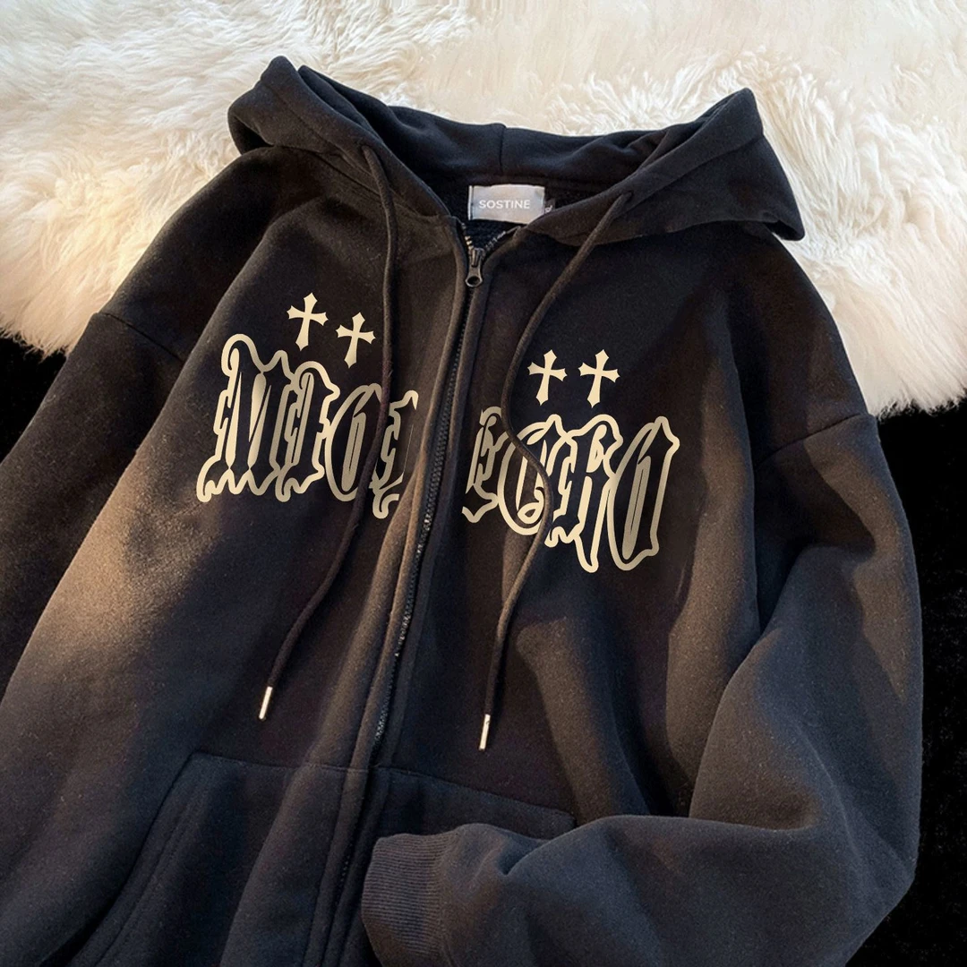 秋冬装男女童拉链卫衣潮牌炸街字母印花中大童加绒开衫外套#V3080