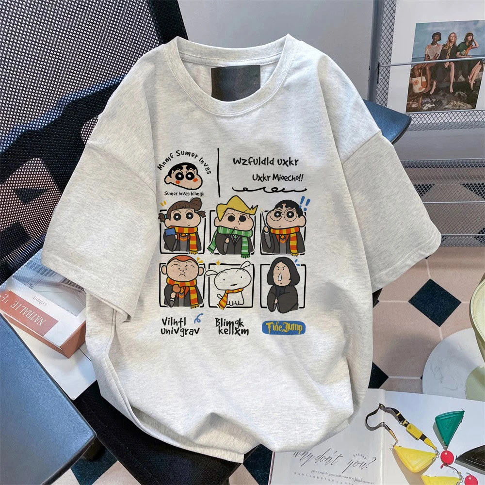 2024夏季动漫印花纯棉短袖t恤男女童蜡笔小新ins中大童上衣#V3772