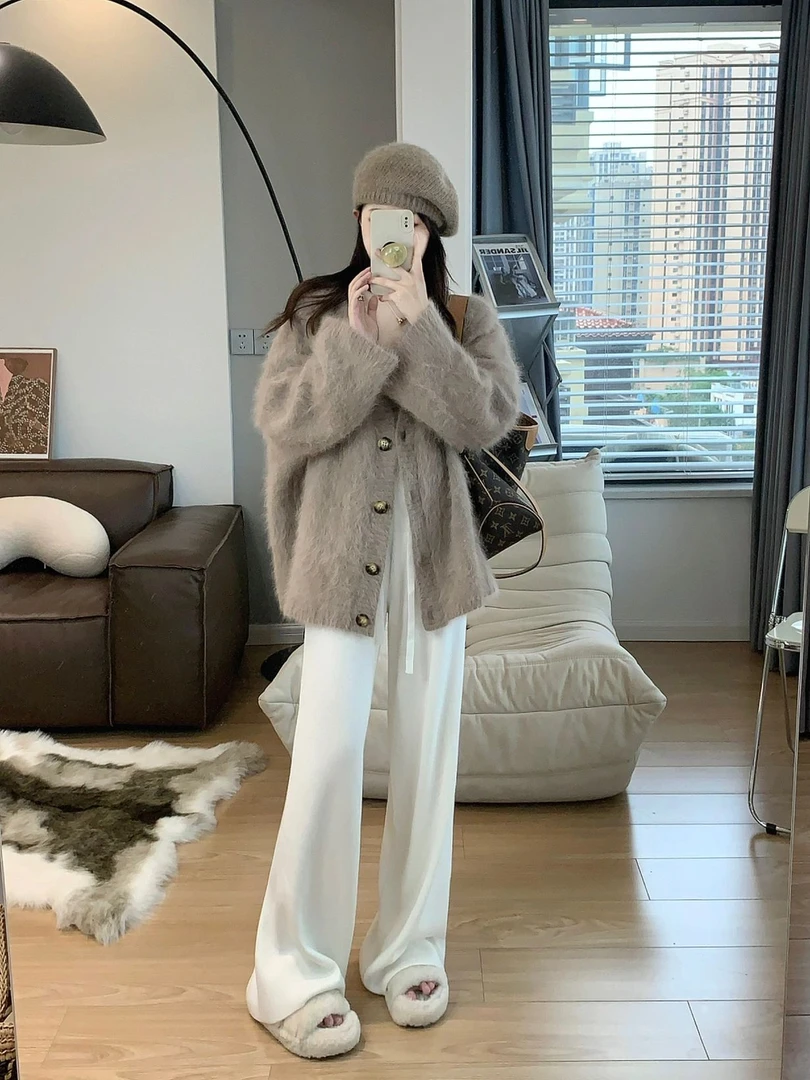 韩系慵懒风少女感气质宽松毛衣开衫外套春秋季时尚休闲百搭阔腿裤