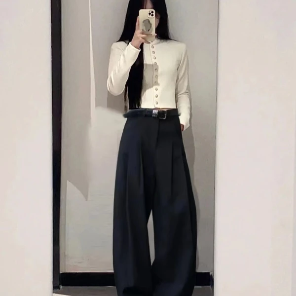 小香风白色针织衫高端气质秋季女款高腰垂感高级感西装裤子套装女