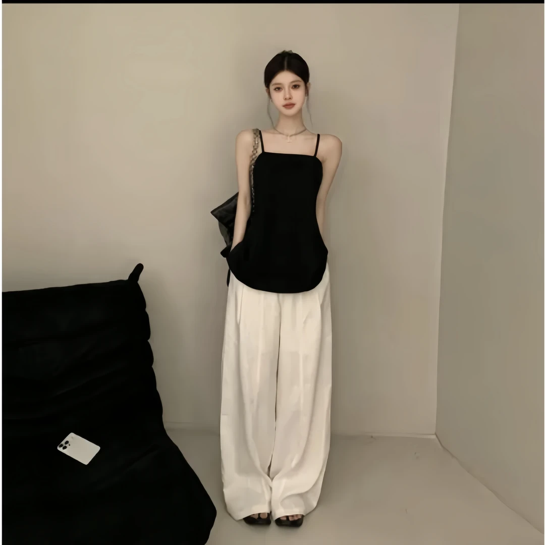 法式性感气质优雅显瘦一字肩吊带背心上衣女夏季时尚高腰阔腿裤