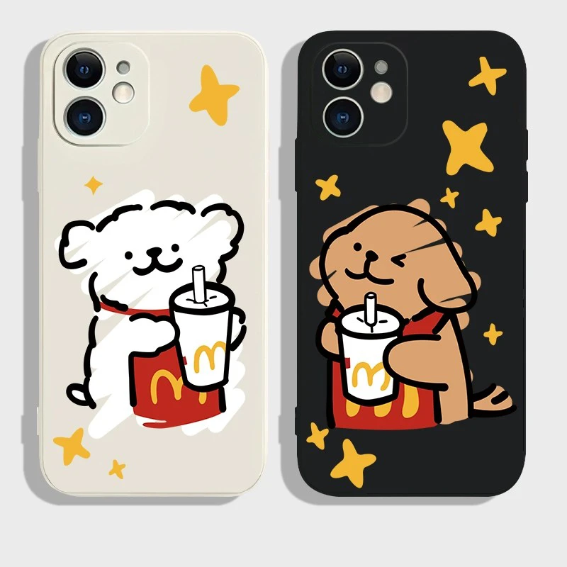 线条小狗情侣苹果手机壳14新款13iPhoneOPPO华为荣耀小米红米vivo