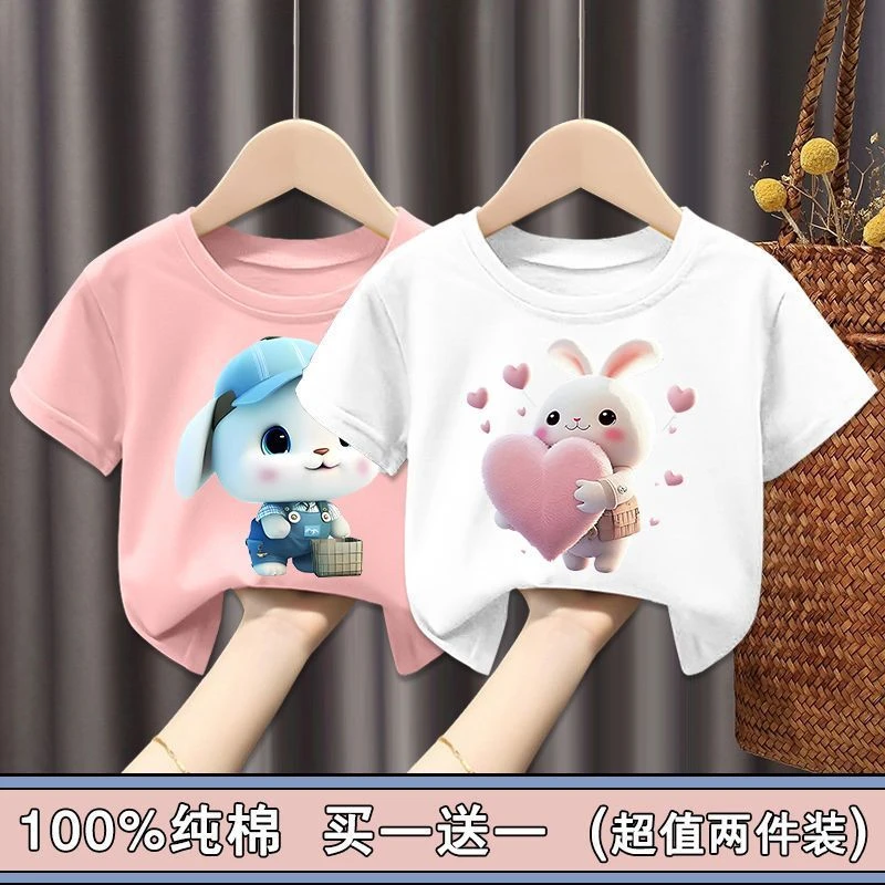 纯棉女宝女孩小孩女童短袖t恤装夏季童装全棉T儿童衣服宝宝上衣