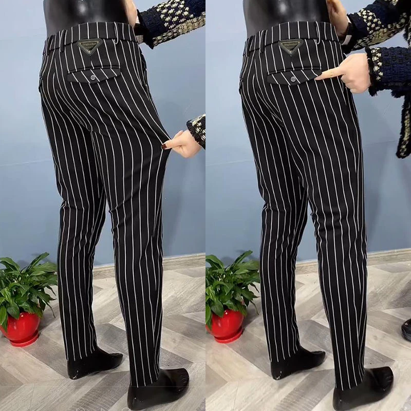 2025春季新款 男士宽条小直筒西裤-高弹力修身小直筒