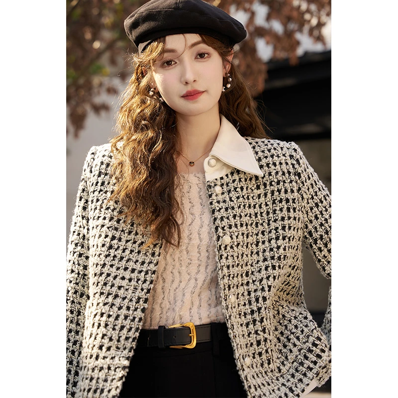 【年末大促】谜秀高级感小香风外套2023女装复古设计感气质翻领百搭