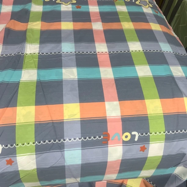 五福提花缎纹粗布单人床单2.4*1.4（-+5cm）【彩虹格子】舒适 透气