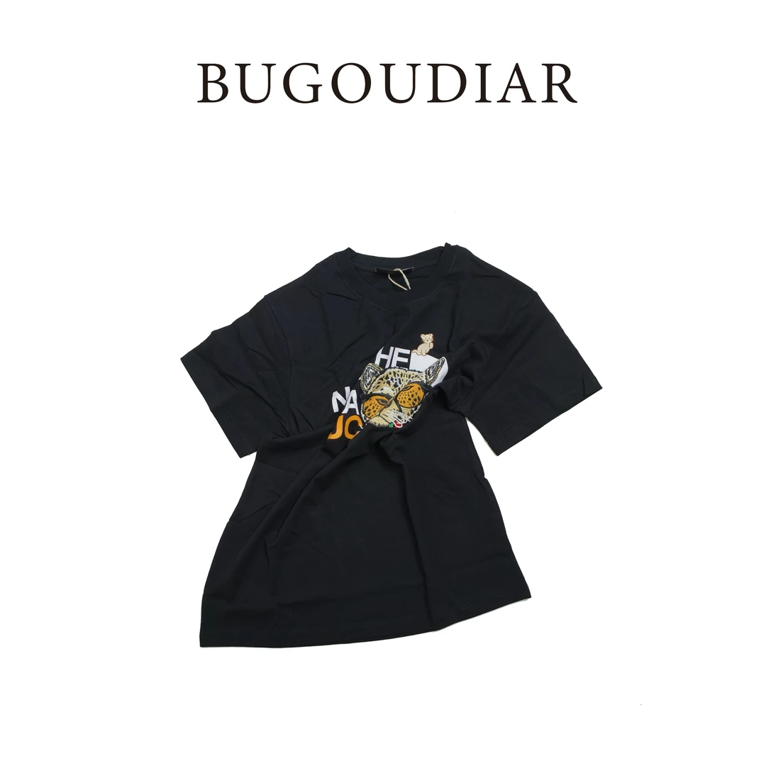 【海】21007黑色新款春季刺绣老虎短袖运动时尚宽松款