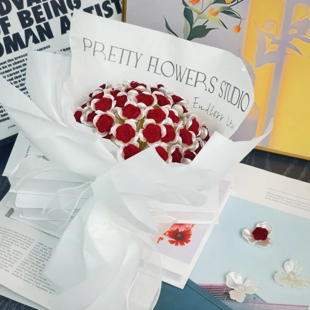 红丝绒手工diy玫瑰花束手捧花材料包送女朋友创意生日情人节花束