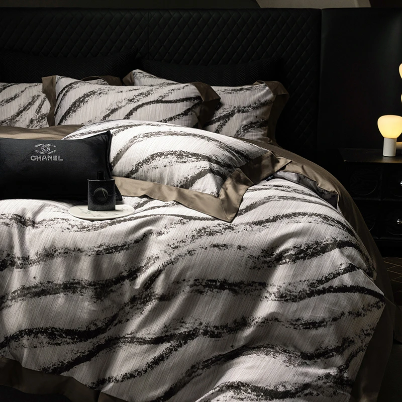 100支全棉四件套数码印花奢华高档主卧高级床品亲肤舒适四季通用