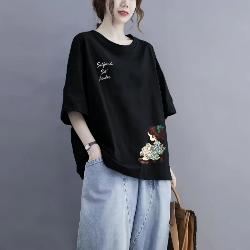 100%纯棉短袖t恤女夏季新款韩版宽松大码胖mm洋气减龄圆领上衣潮