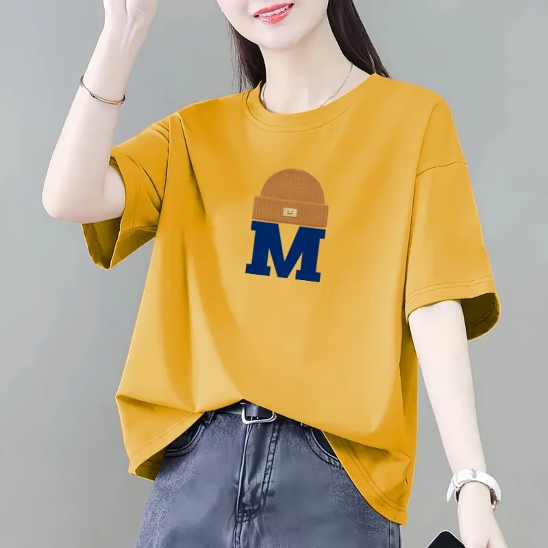 纯棉短袖t恤女2024夏季新款韩版宽松大码洋气打底衫爆款圆领上衣