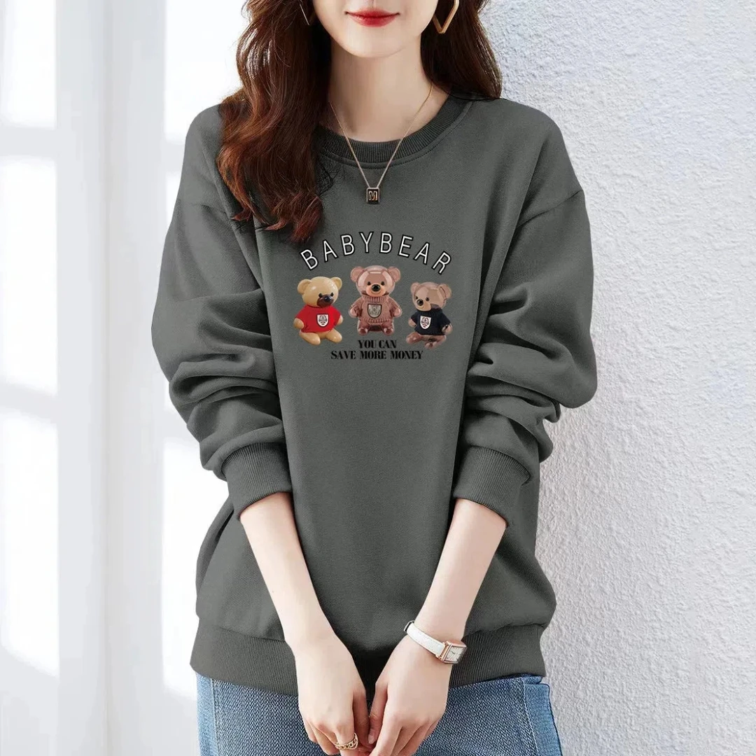 秋冬装加绒女士卫衣新款宽松韩版套头上衣休闲百搭显瘦圆领打底衫