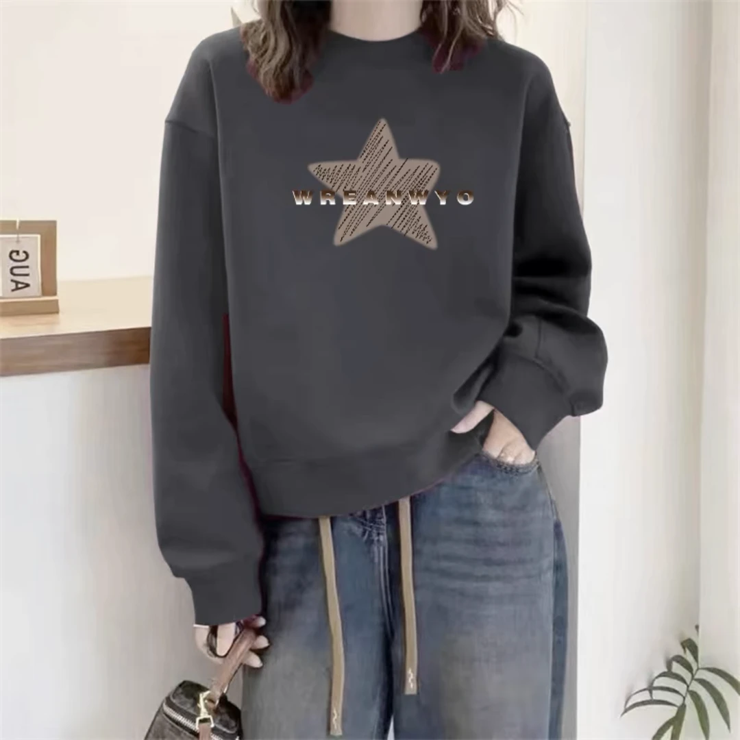 圆领卫衣女秋冬季新款宽松大码胖mm加绒加厚上衣休闲洋气减龄外套