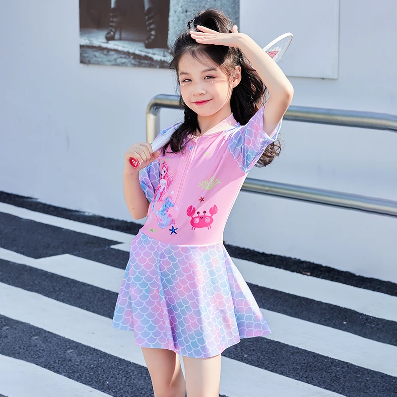 儿童泳衣女童中大童宝宝小公主连体游泳衣速干女孩裙式泳装韩版