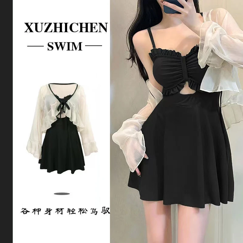 泳衣女分体显瘦保守裙式牛油果绿高级感性感泡温泉泳装大码200斤