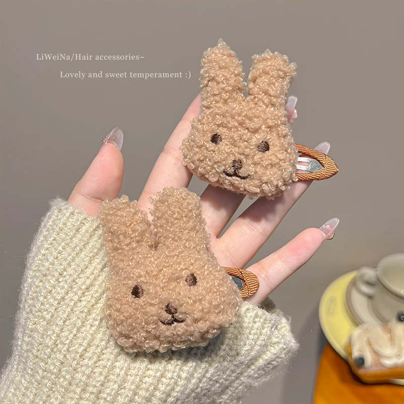 合金布艺发饰 可爱小兔子毛绒发夹女侧边气质刘海夹前额碎发bb