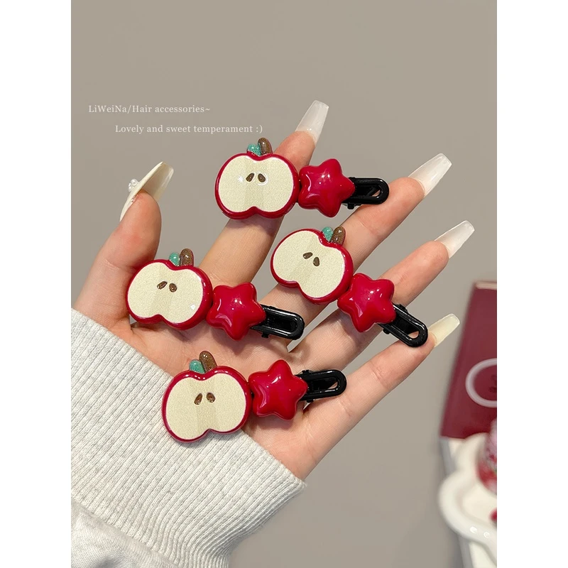 苹果星星发夹女前额侧边刘海夹子发卡碎发鸭嘴夹头饰2023年新款秋