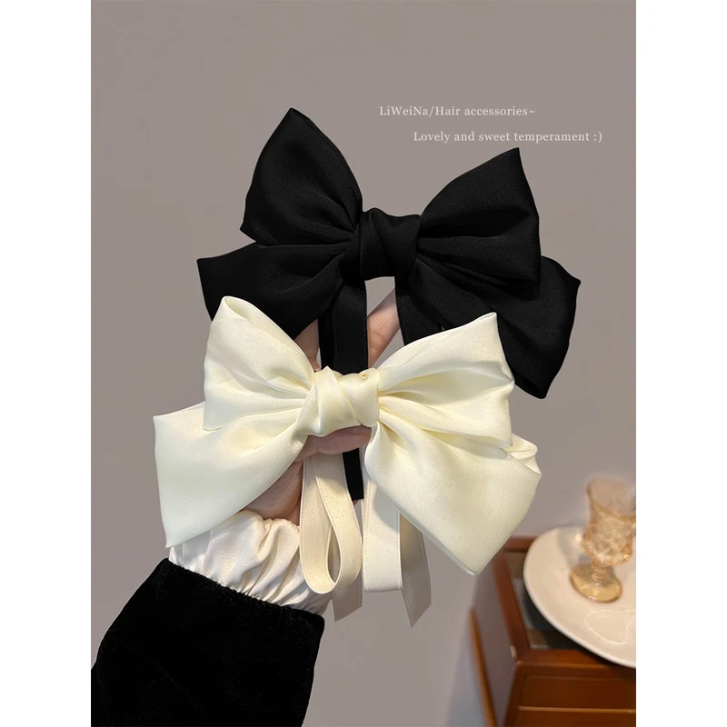 法式复古蝴蝶结飘带发夹女后脑勺半扎发弹簧夹头饰发卡公主头顶夹