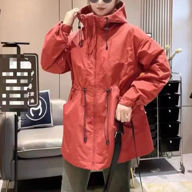 1898丹姐家秋季新款韩版连帽收腰中长款二棉风衣外套女