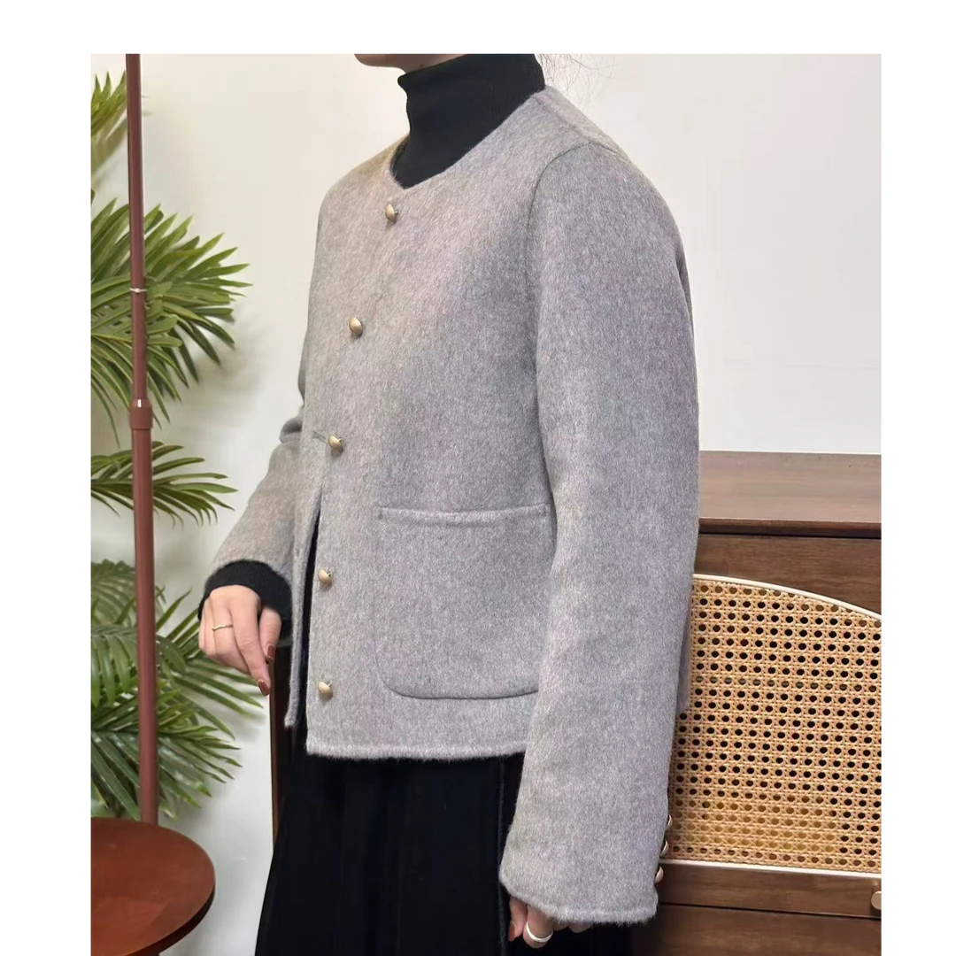 高端羊绒面料小香风双面呢羊绒大衣短款新款毛呢外套百搭时尚款