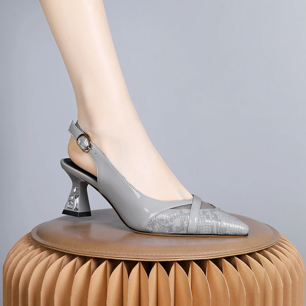 妮彩诗2024年新款法式气质轻熟风尖头包头凉鞋女气质优雅精致1825