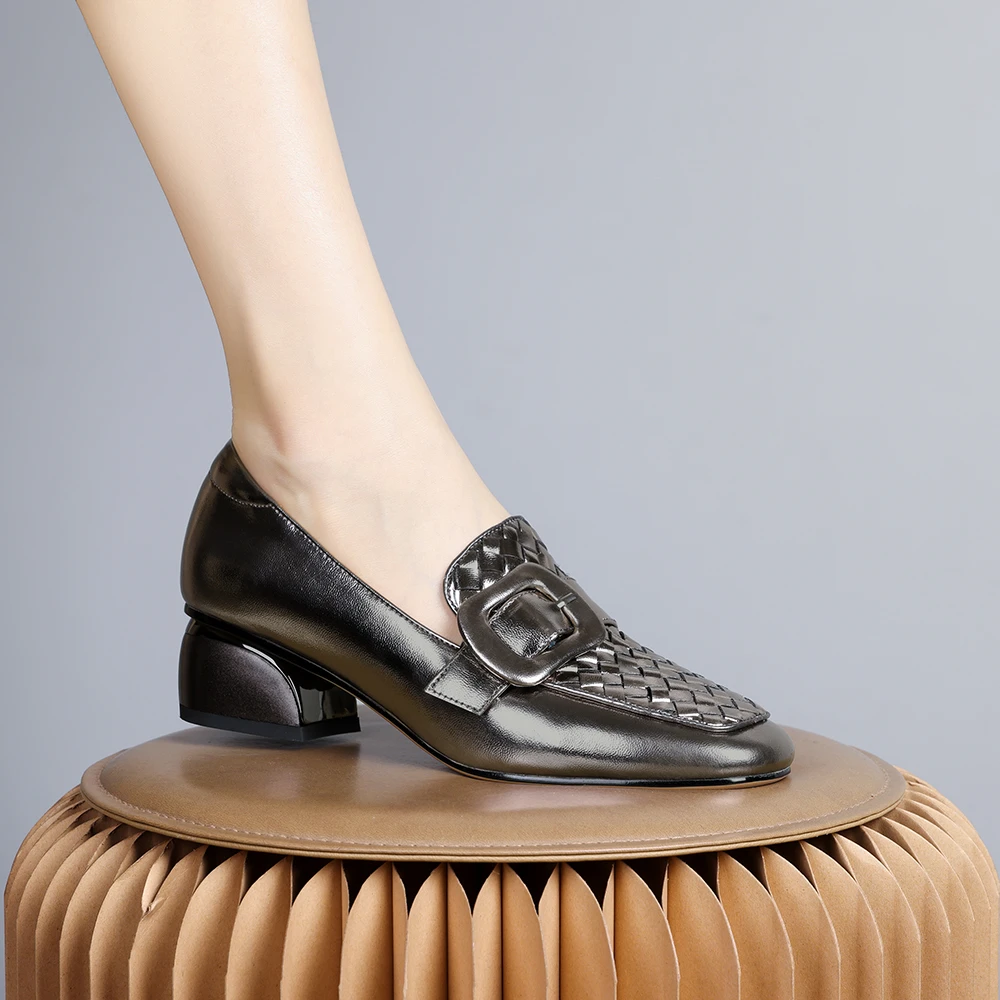 2024年新款欧美时尚通勤粗跟单鞋优雅气质乐福鞋百搭低跟舒适0132