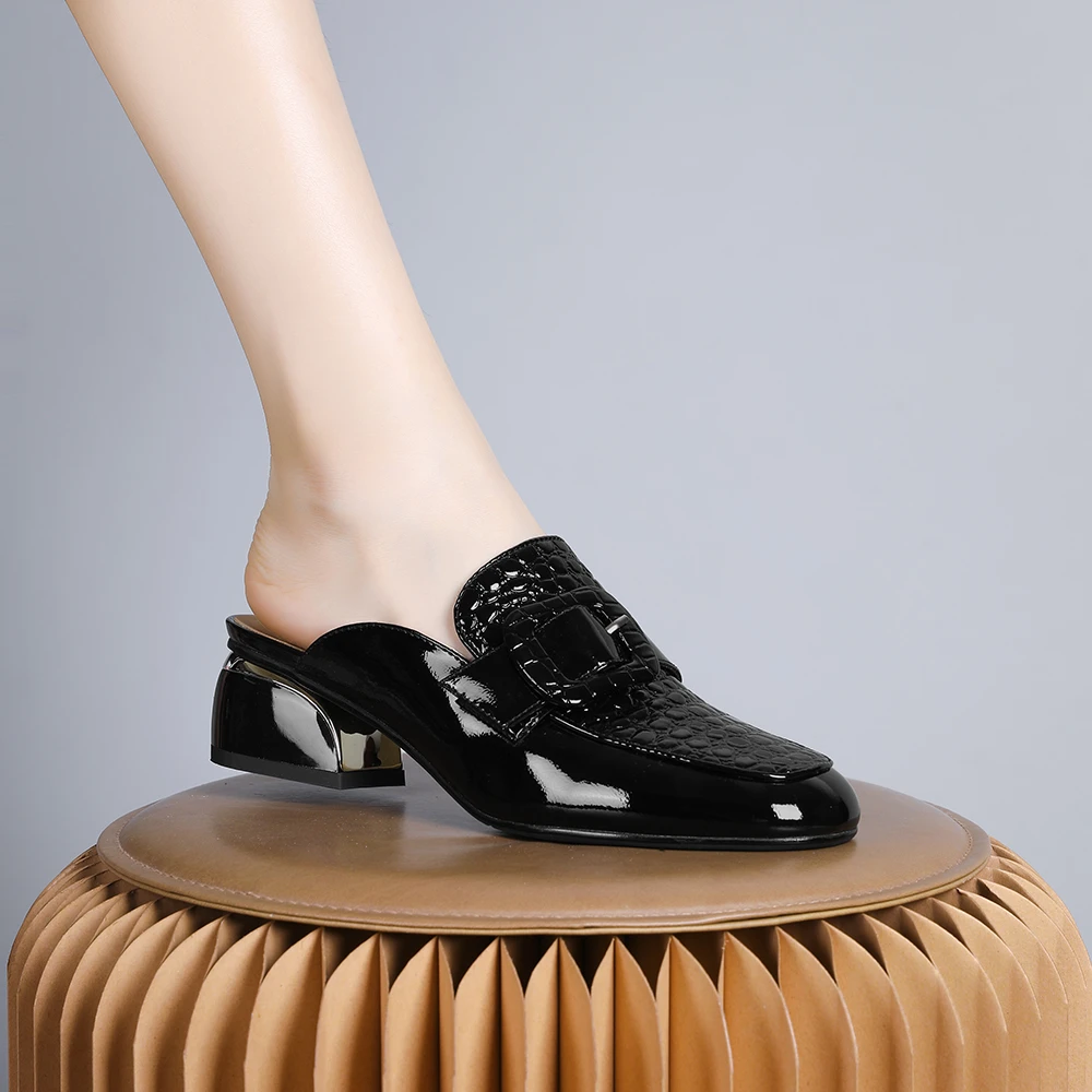 妮彩诗2024年新款欧美一脚蹬时尚舒适懒人穆勒鞋包头拖鞋真皮2168