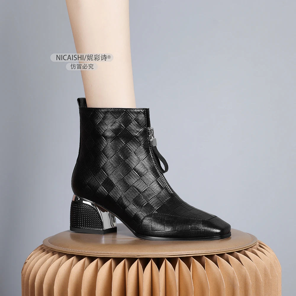 2024新款欧美风系带马丁靴显瘦巨软侧拉链百搭短靴女舒适通勤0555