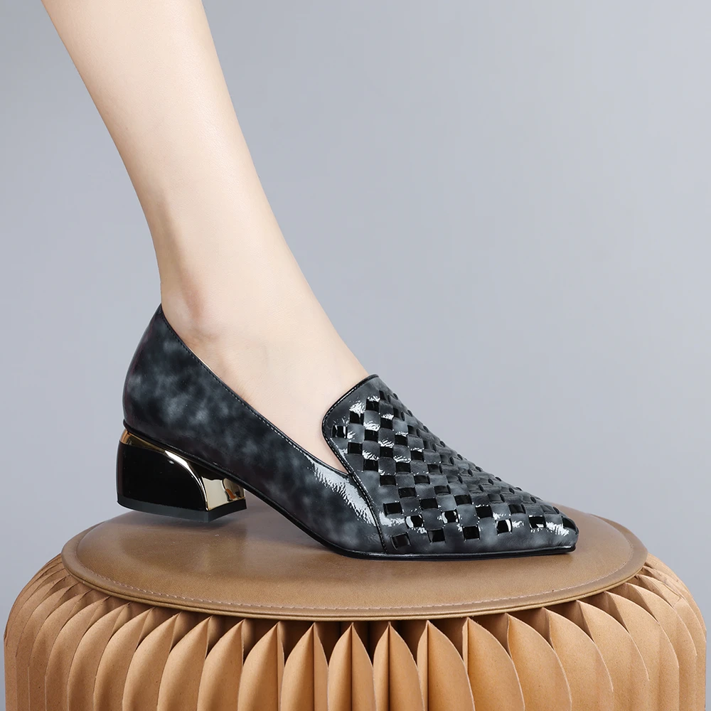 2024年新款欧美设计感小众气质编制不累脚单鞋女舒适百搭低跟0185