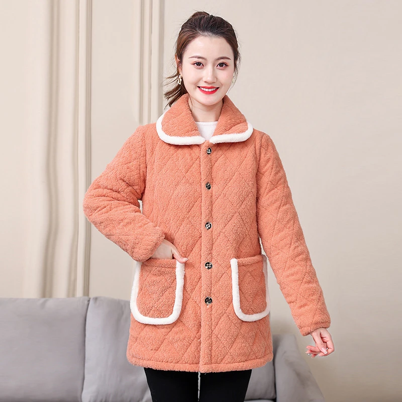 棉罩衣女加绒加厚时尚成人罩衣加厚保暖棉服可外穿年轻家居服厨房
