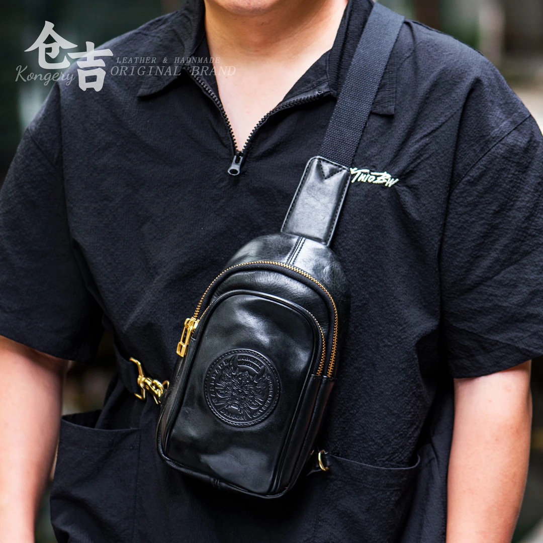 出行百搭胸包！仓吉手工头层牛皮男女便携胸包斜挎包真皮单肩包