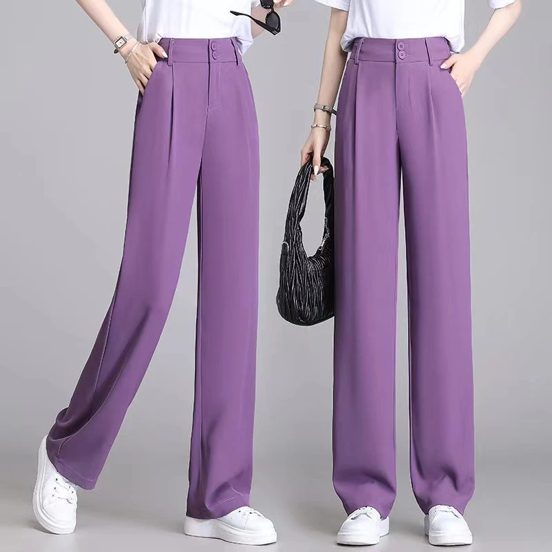 西装裤女高腰春款松紧显瘦垂感直筒裤宽松休闲时尚小个子