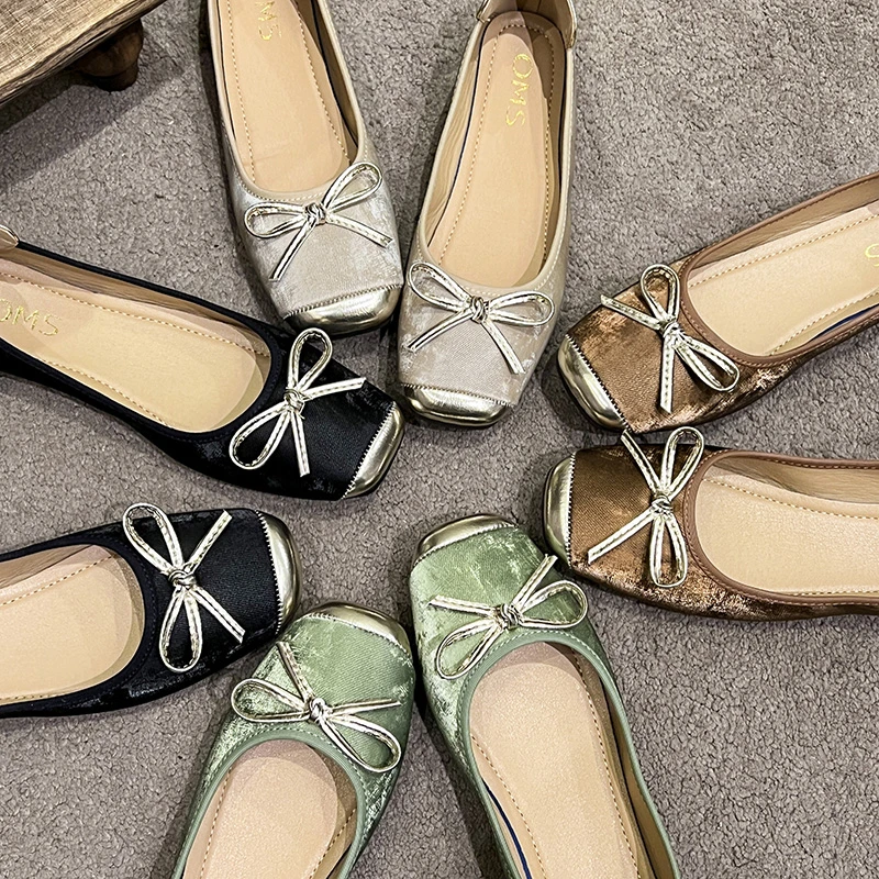 新中式国风平底芭蕾舞鞋2024年新款秋季复古方头蝴蝶结大码单鞋女