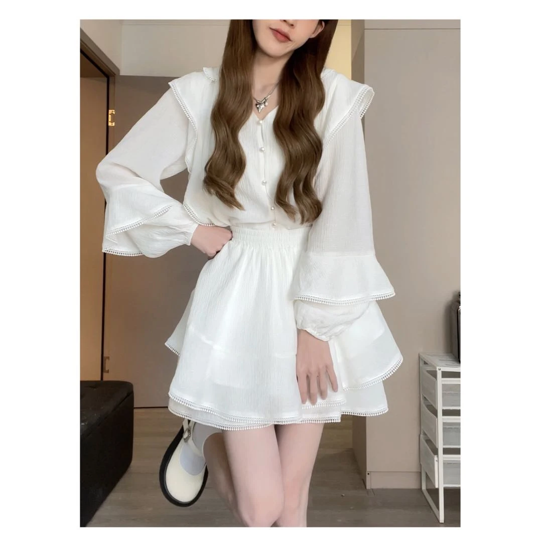 156松本丧丧设计感衬衫半裙时尚套装精致夏季B231H0004显瘦