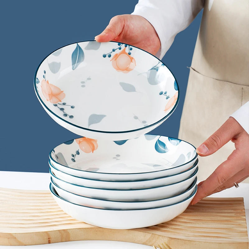 富彩陶瓷木棉花6个装7.2英寸家用饭盘陶瓷餐具釉下彩网红餐盘盘碟