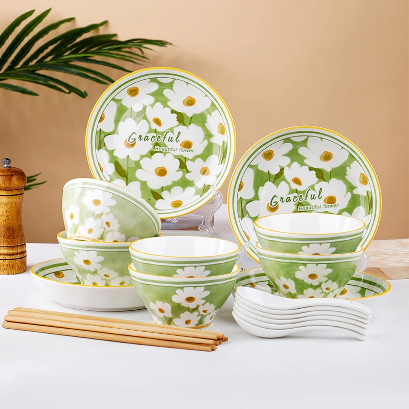 富彩陶瓷爱丽丝仙境22件套餐具创意釉下彩家用米饭碗盘网红吃饭碗