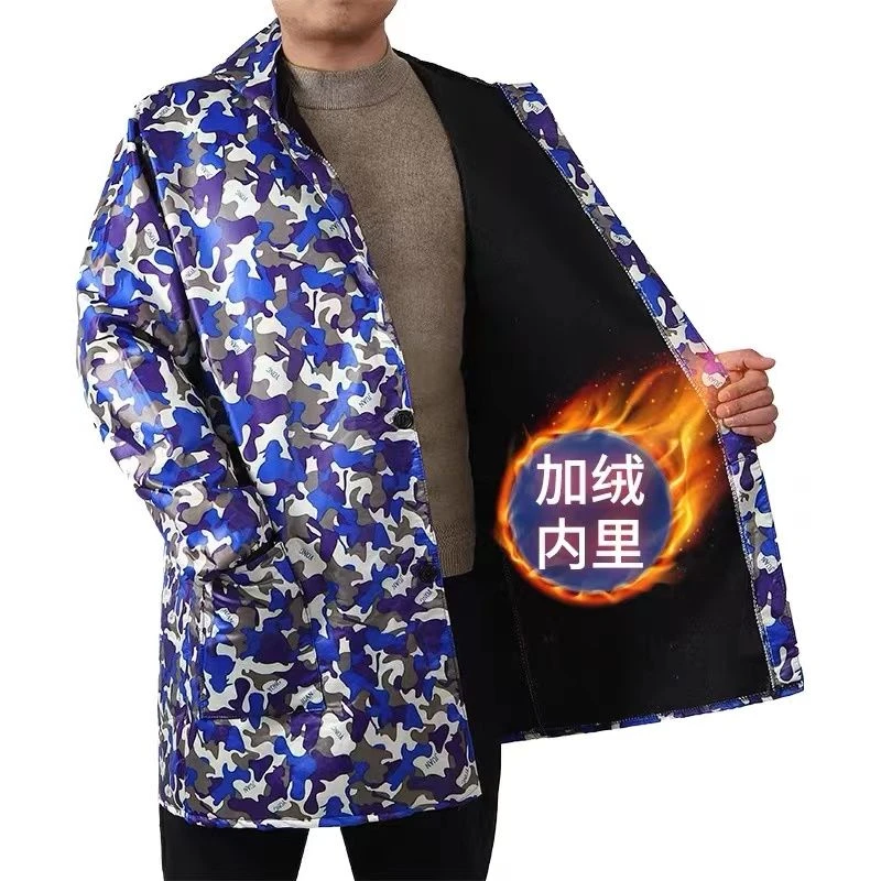 工作服加绒防寒耐脏防水防油女款围裙男干活加冬季加厚长袖中长款