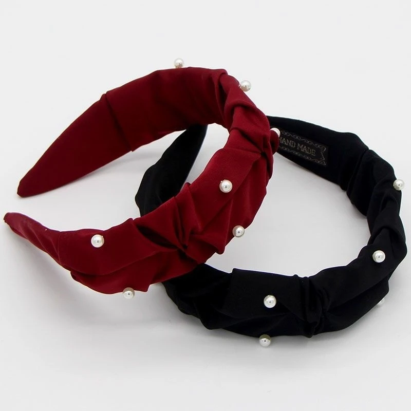 秋冬韩版仿珍珠褶皱植绒发箍女宽边气质洗脸头箍时尚百搭发卡发饰