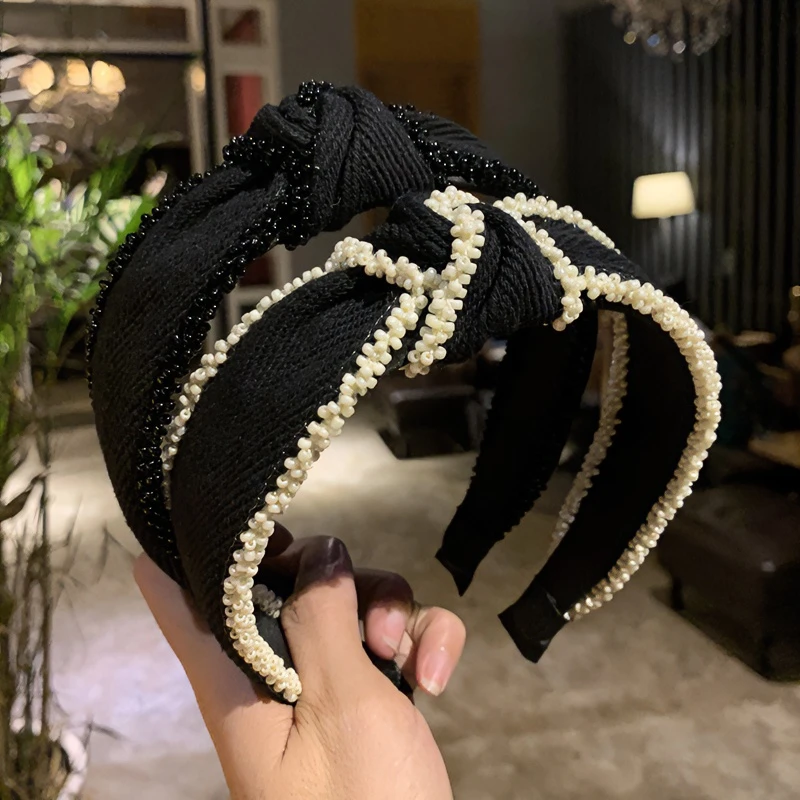 气质中间打结发箍女串珠压发头箍头饰宽边发窟欧美风发卡布艺发饰