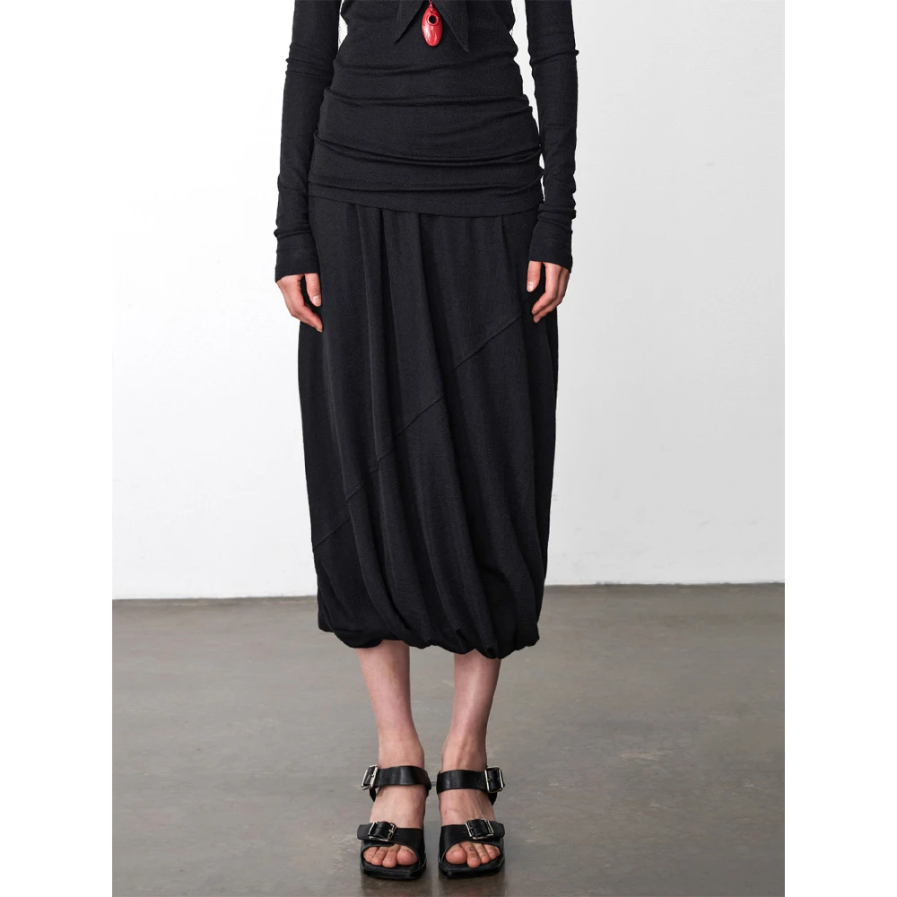 RandomPiece24新品美利诺绵羊毛 橡筋腰头双层立裁花苞廓形半身裙