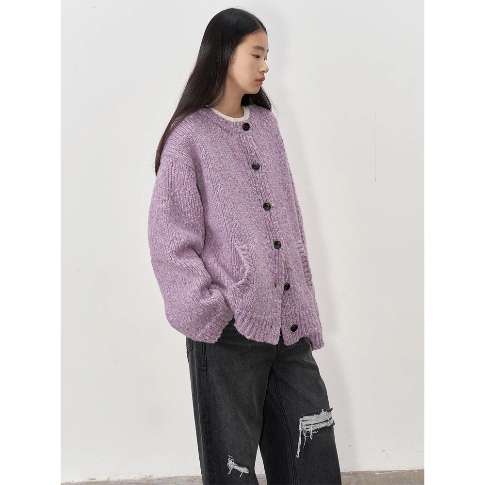 RandomPiece 夹花效果豆豆纱 保暖双口袋针织开衫外套