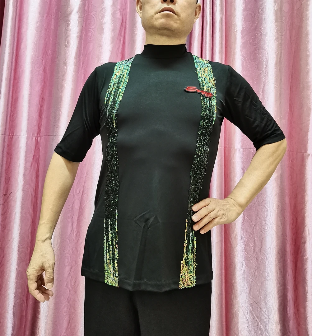 D04高领亮片男士上衣