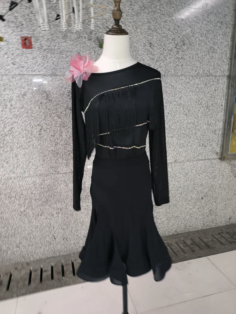 拉丁舞斜肩流苏上衣三步踩双人舞单人舞恰恰交谊舞