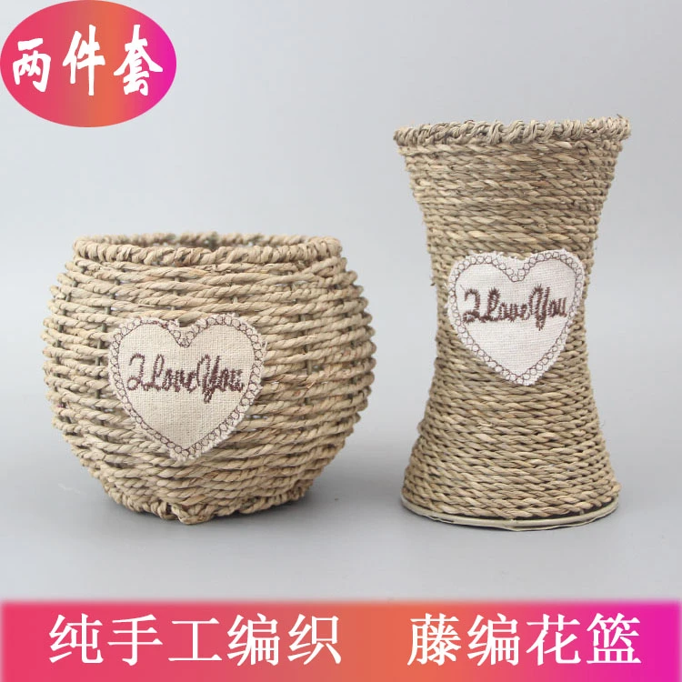 产地货源创意款柳编藤编花瓶花盆手工编织家居装饰干花花，
